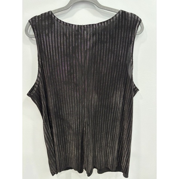 Tatoo Me Pleated Tank Top Y2K Black Metallic V-Neck Sleeveless 2XL Going Out - Picture 4 of 10